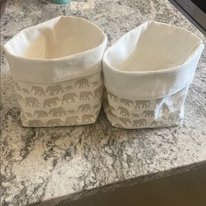 Neutral Cream Elephant Fabric Storage Bins - Set of 2